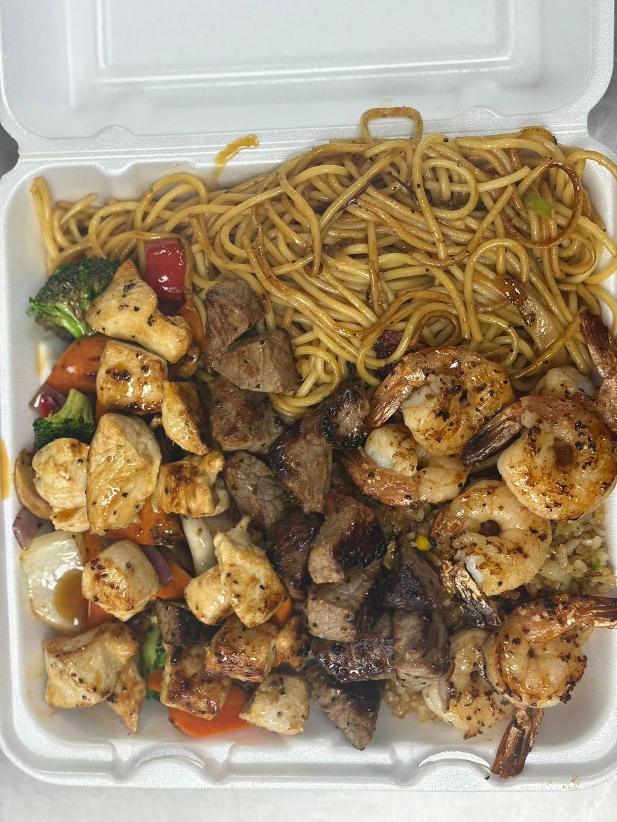 Hibachi noodles with steak and shrimp